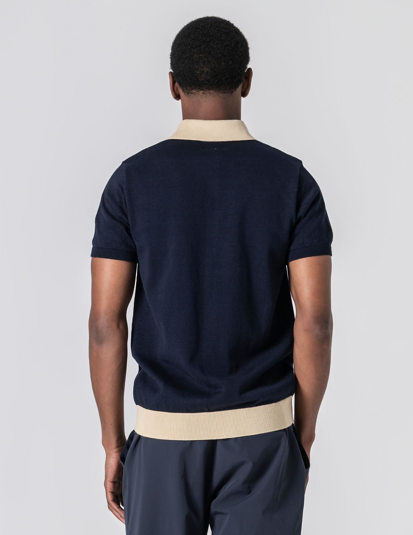 Old Money Two-Tone Crochet Knit Shirt-Collar Polo