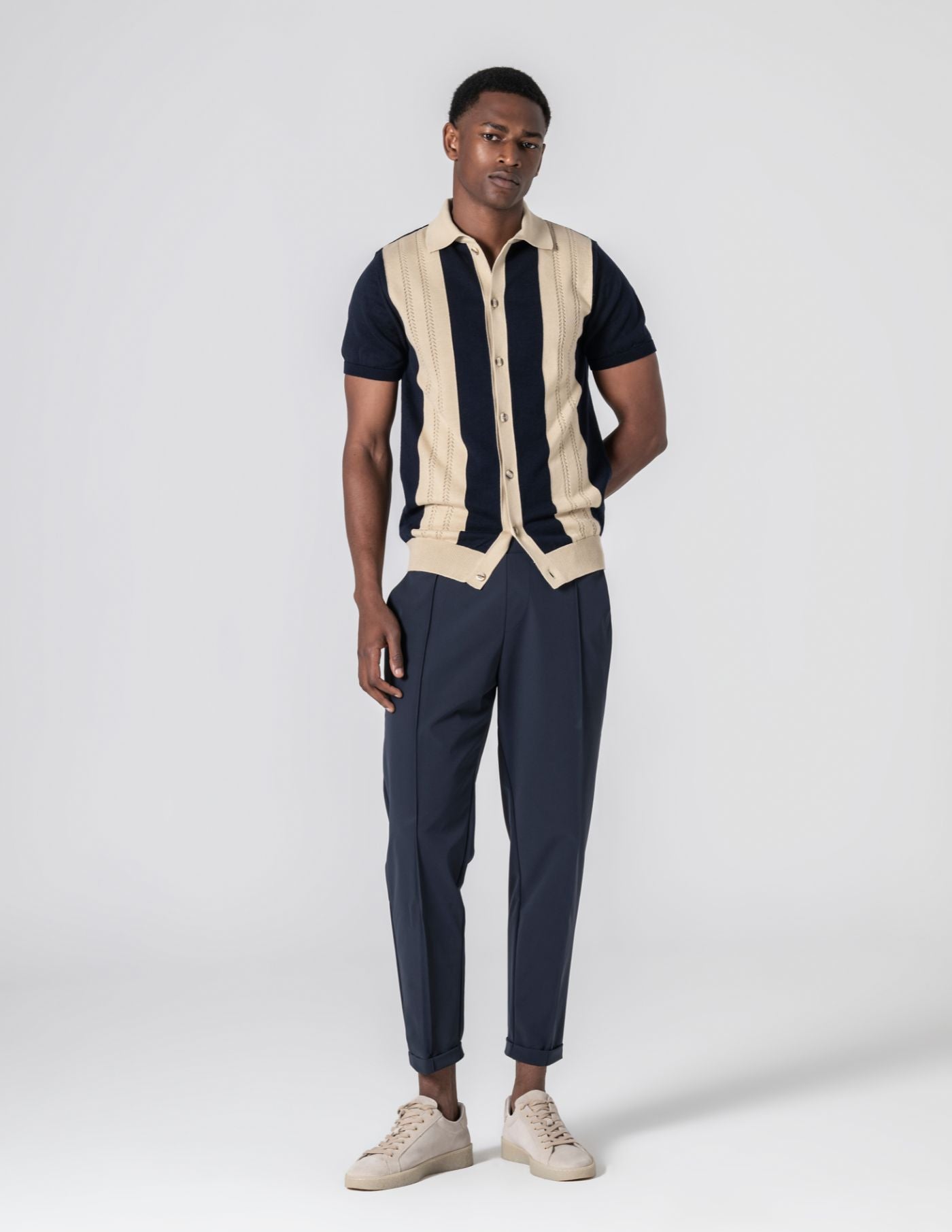 Old Money Two-Tone Crochet Knit Shirt-Collar Polo