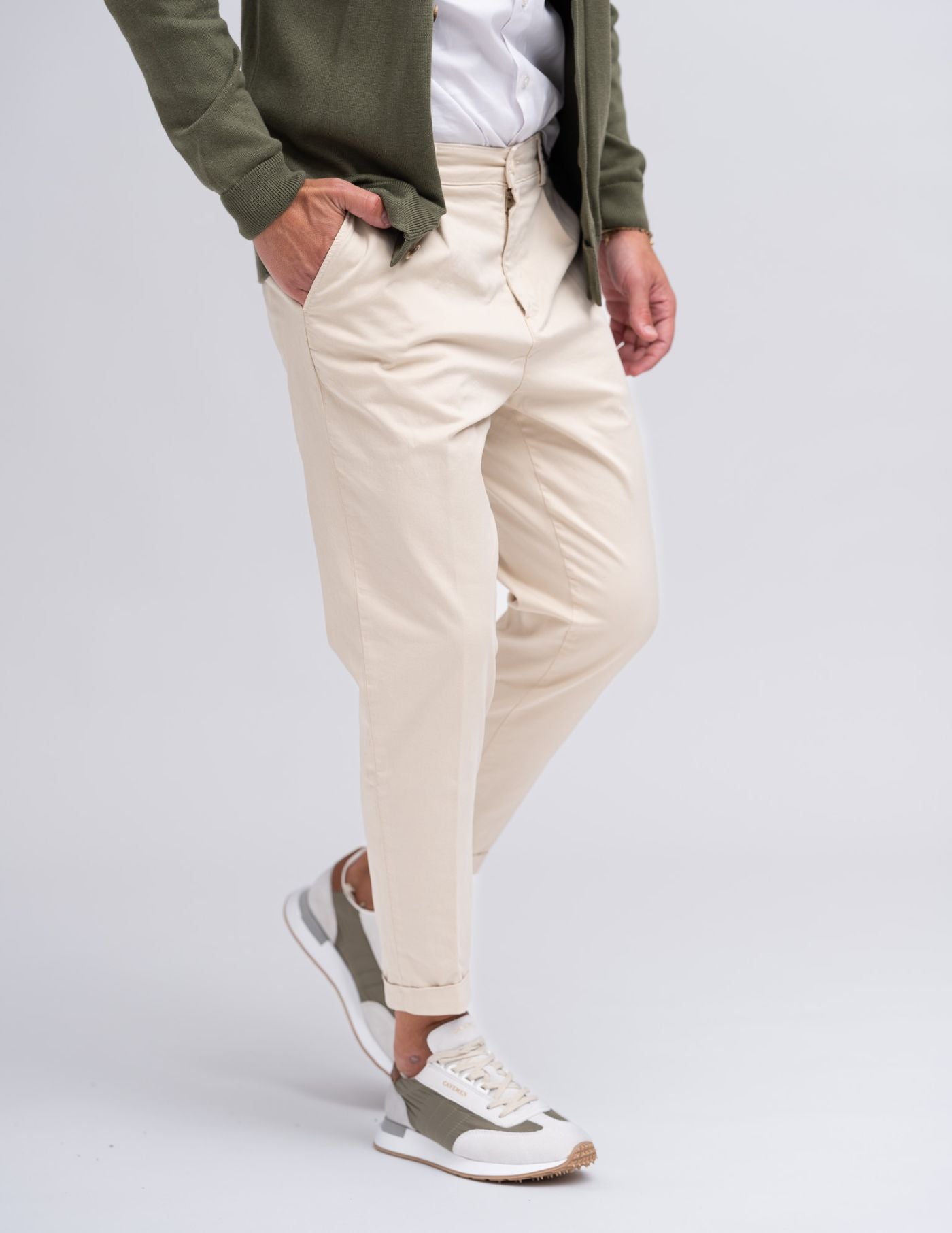 Old Money Light Beige Cropped Chino Pants