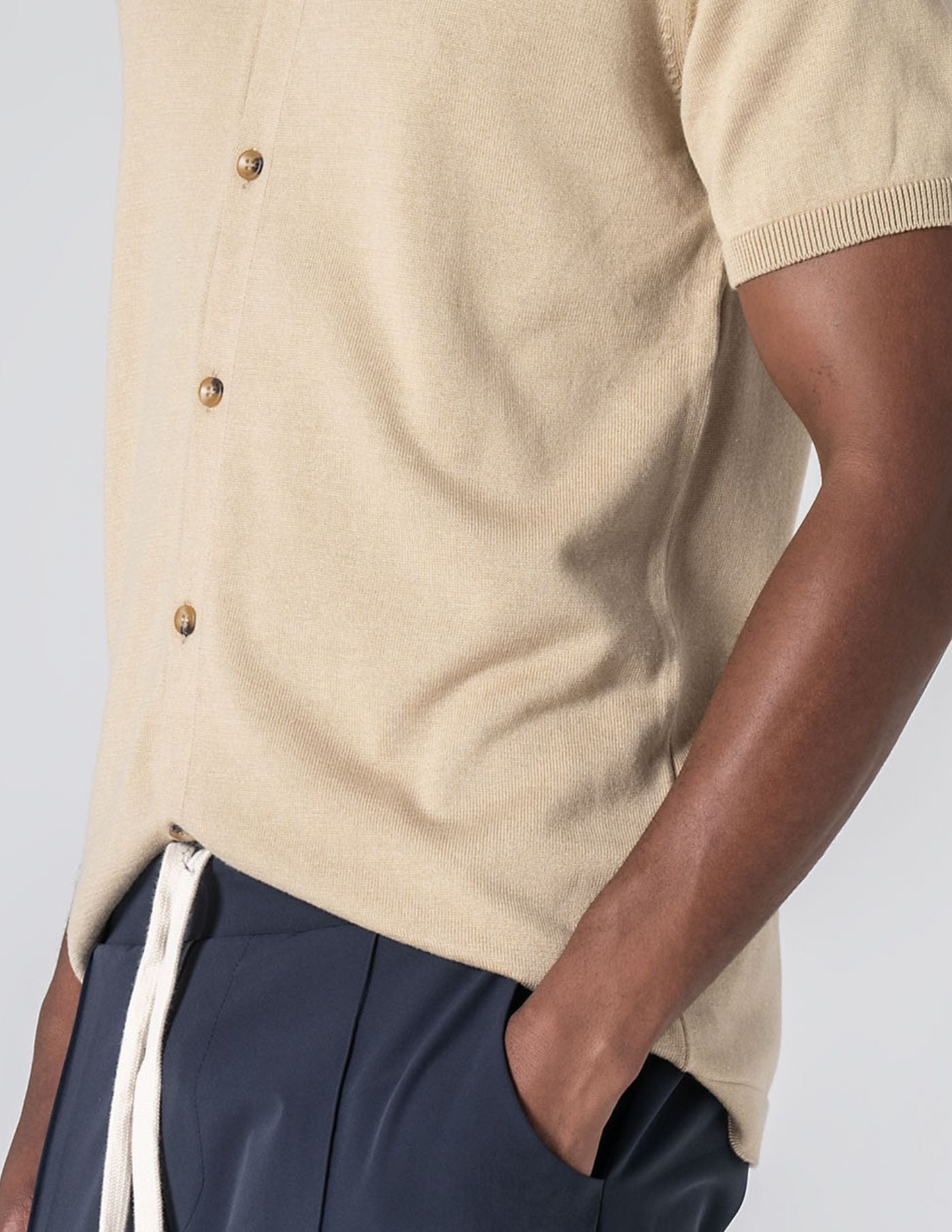 Old Money Beige Shirt-Collar Polo